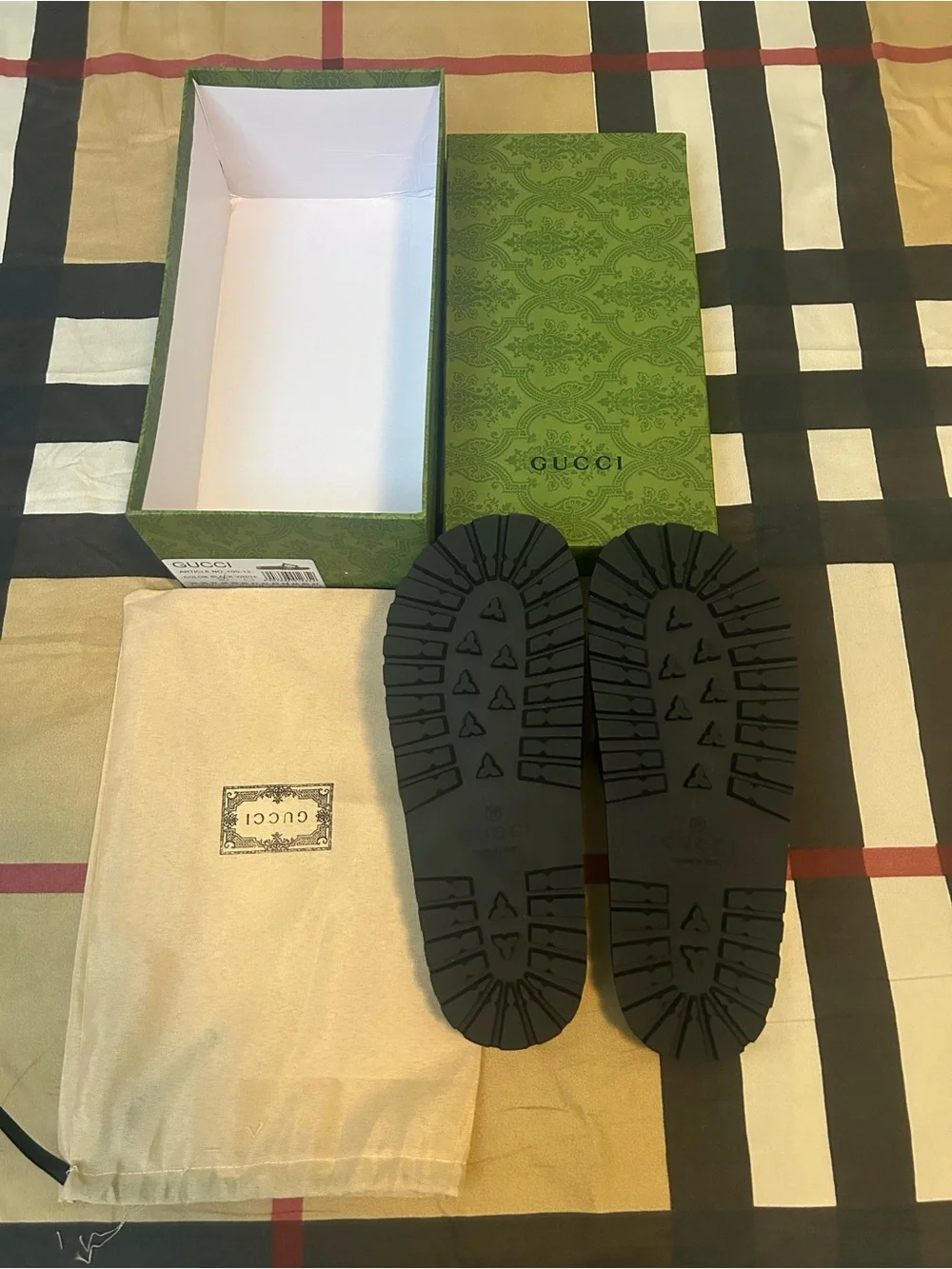 Gucci Black Slides with Green and Red Web Stripe